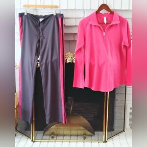2-Piece Women's Pink Half-Zip Pullover and Black Track Pants with Pink Stripe